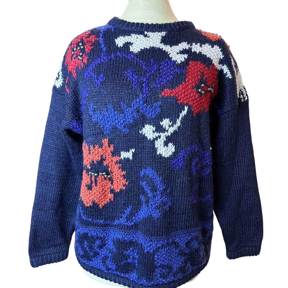 Kitty Hawk Sweater Womens Small Blue Knit Long Sleeve Crew Neck Thermal Gorpcore